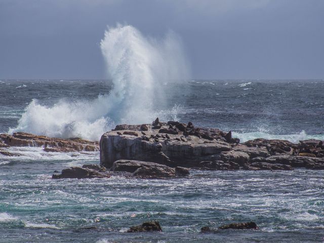 Waves breaking on the granite rocks of the False Bay coast near Simon’s Town